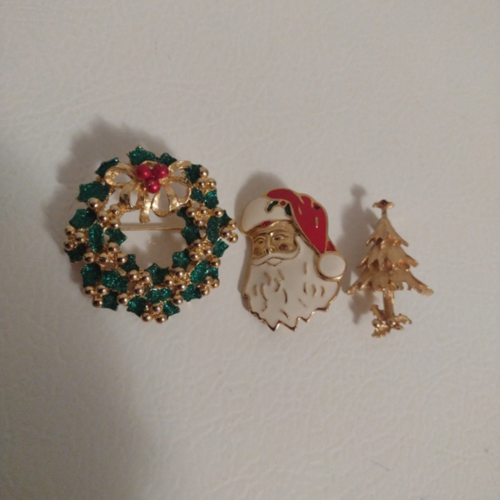 Vintage enamel Christmas brooches set of 3